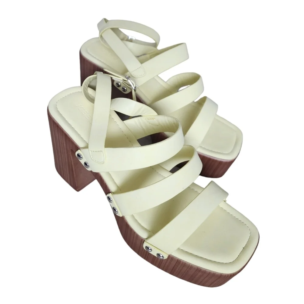 Forever 21 Strappy Block Heel Platform Sandals Size 9 Yellow Ankle Strap Light.